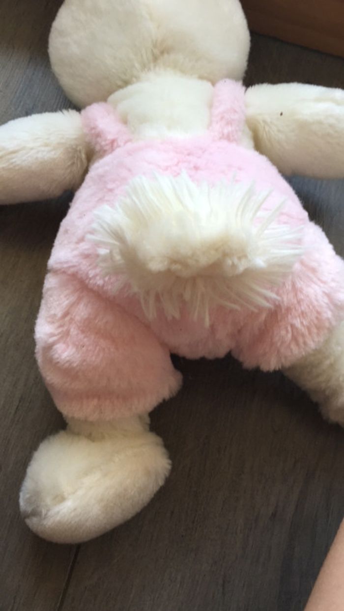 Peluche lapin blanche/rose en très bon état - photo numéro 4