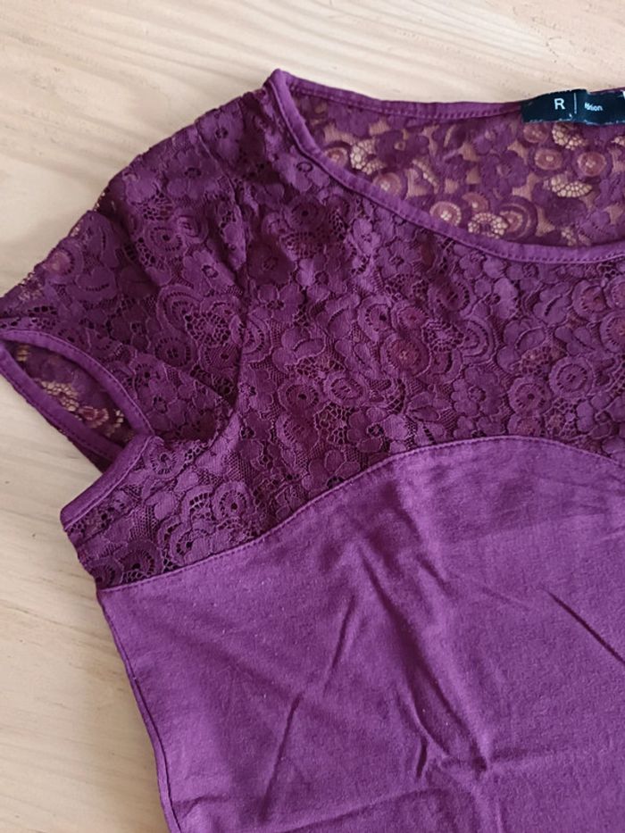 Tee-shirt dentelle bordeaux 38-40 neuf - photo numéro 2