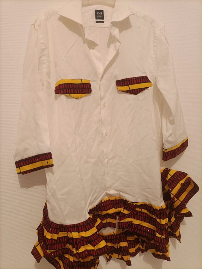 Ensemble chemise blanche + pantalon en madras – Taille 40 - photo numéro 2