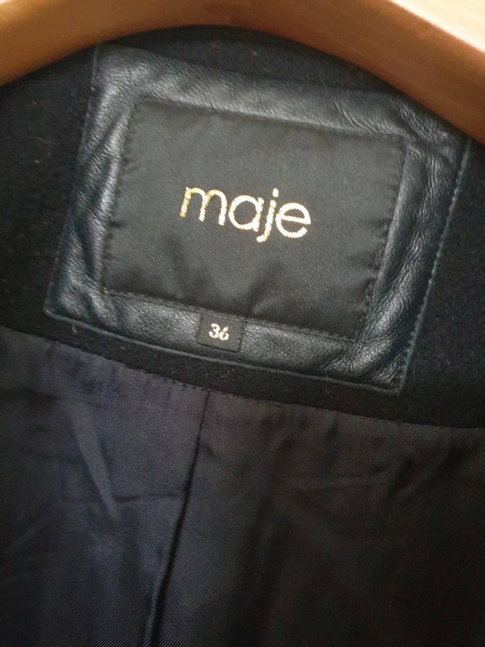 Manteau Caban laine Cachemire Cuir Maje Taille 36 - photo numéro 4