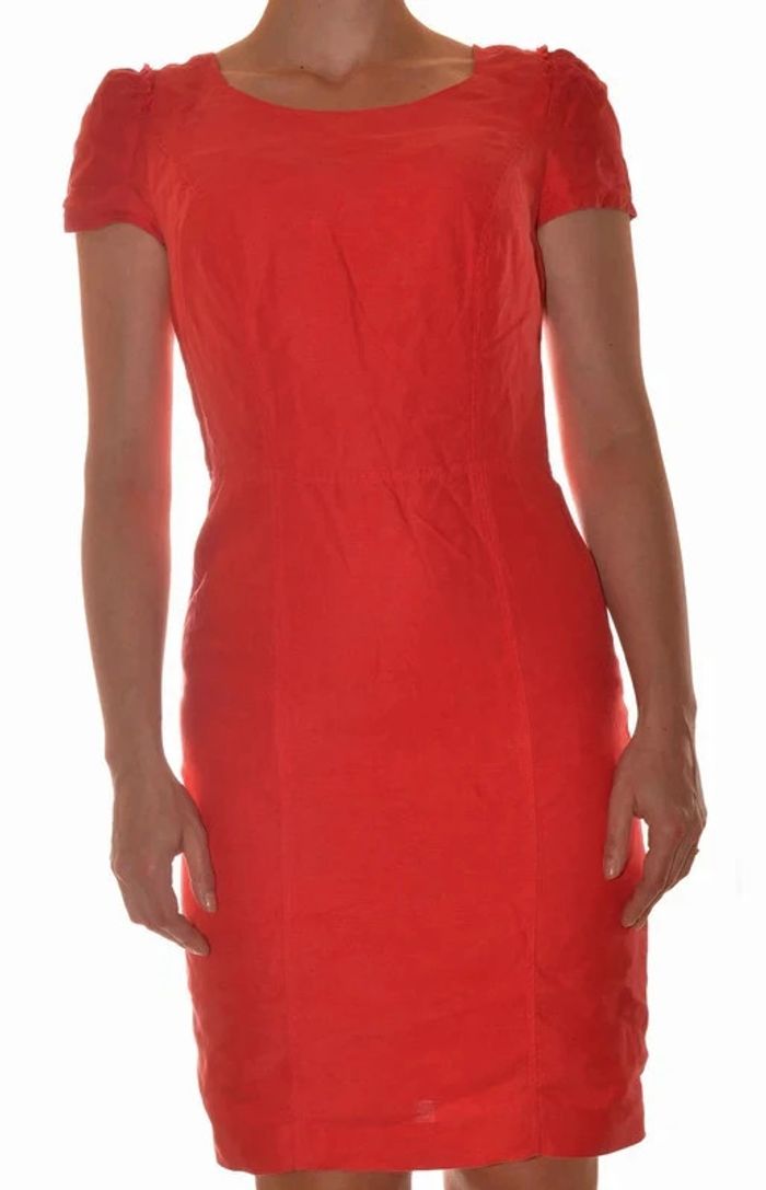 Robe chic rouge corail uni manches courtes doublée taille 36 - photo numéro 8