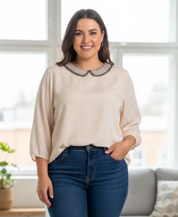 Blouse rose avec col strass T46