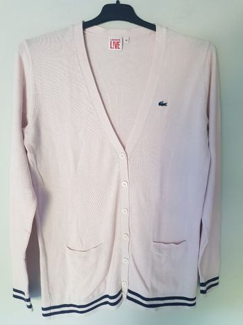 Magnifique gilet long taille 38 rose pâle Lacoste Authentique neuf