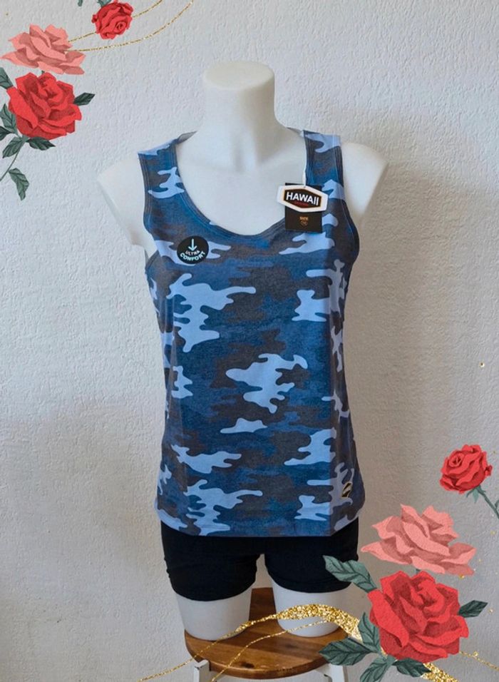 🧡 Débardeur bleu camouflage pour femme taille M