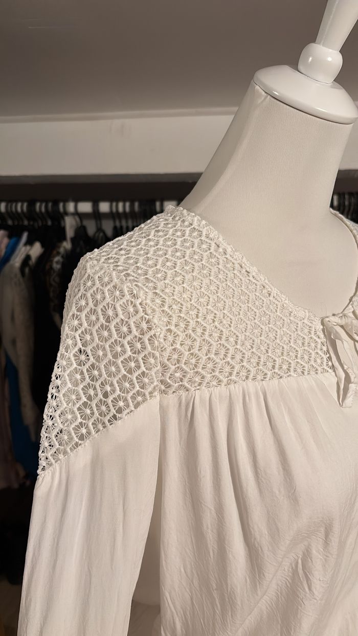 Blouse blanche dentelle Camaïeu T38 - photo numéro 2