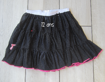 Jupe frou frou noire a pois blancs