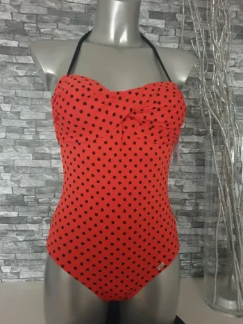Maillot de bain à pois rouge et noir T38
