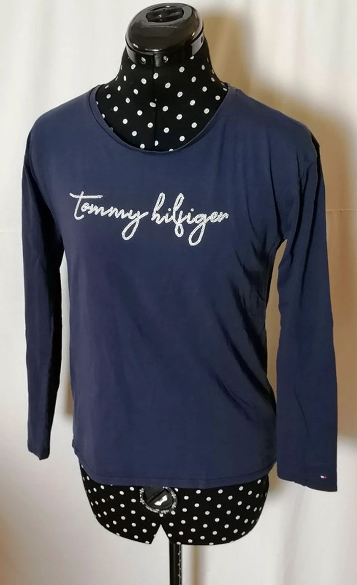 Tee-shirt manches longues bleu marine sequins taille 16 ans Tommy Hilfiger - photo numéro 2