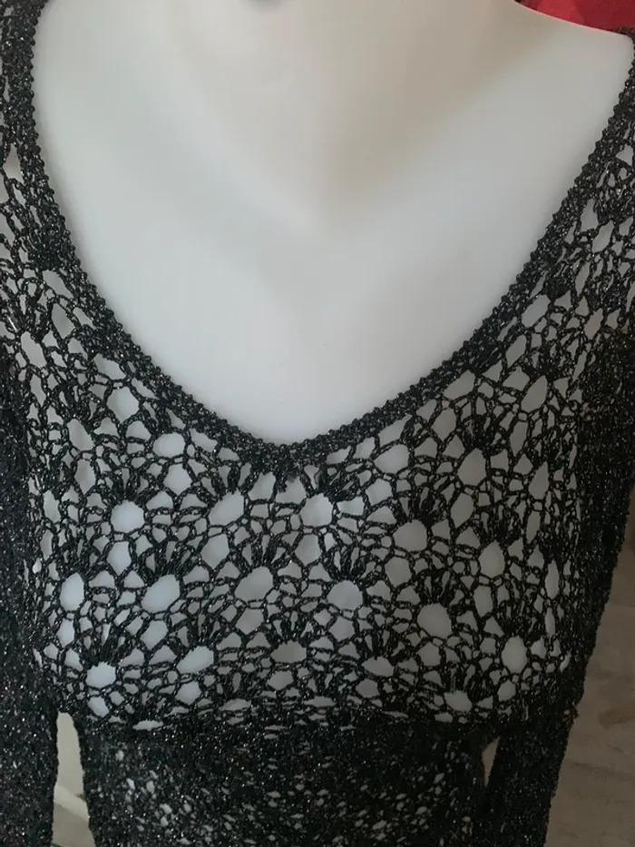 Top crochet vintage taille unique manches longues brillant - photo numéro 10