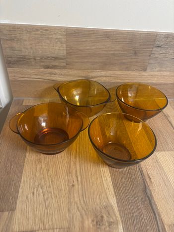 Vintage ensemble de 4 bols marron ambré Duralex et véréco