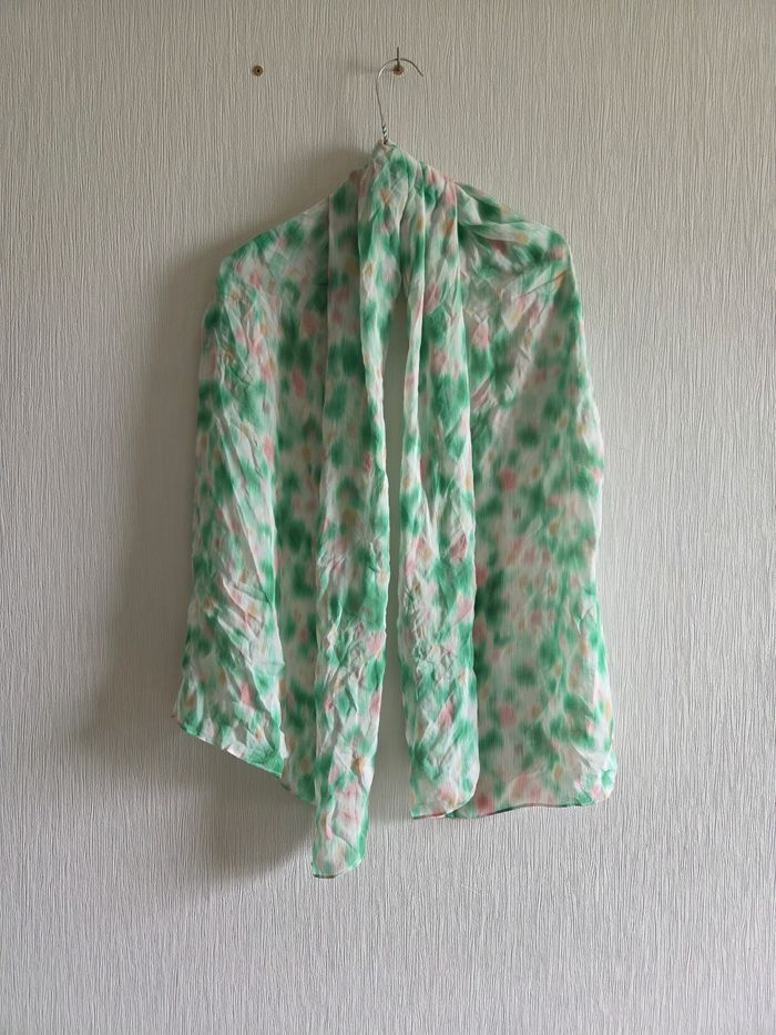 Grand Foulard Léger Fleuri Vert & Rose - Sans Marque - photo numéro 3