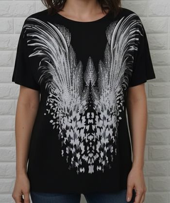 T- Shirt noir - imprimé blanc et gris et brillant : T: 42/44