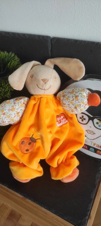 doudou calin papaye lapin orange fleurs coccinelle que du bonheur jemini 2015
