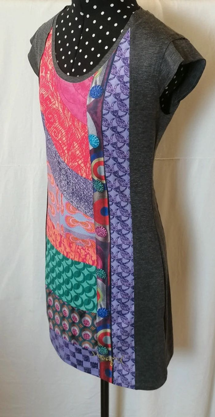 Robe courte gris multicolore taille M Desigual - photo numéro 3