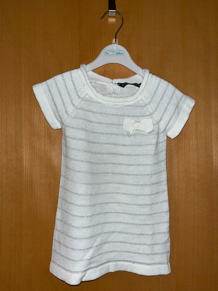 Robe / tunique blanche rayée et sous pull rose taille 2 ans