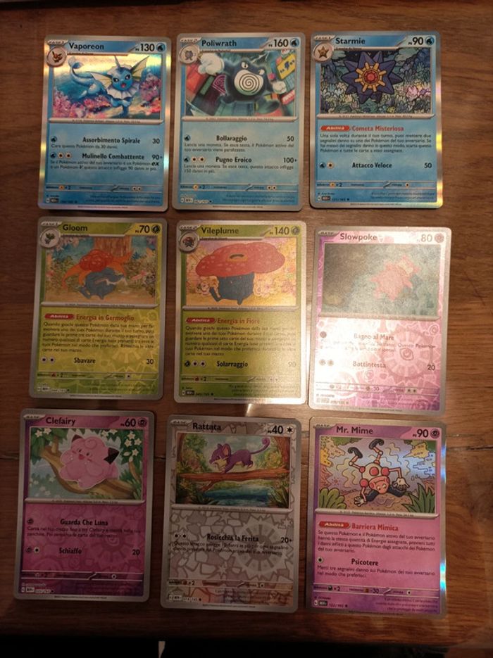 Lot de 9 cartes Pokemon 151 Holo Aquali Tetarte Rafflesia Mr Mime Staross