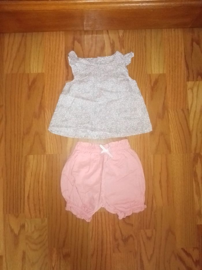Ensemble 3 mois blouse liberty et short gaz de coton Bout'chou