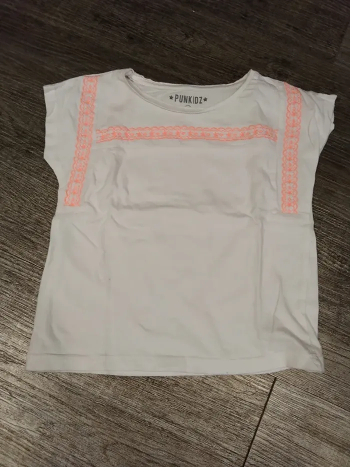 tee shirt blanc manches courtes Punkids garcon 4 ans