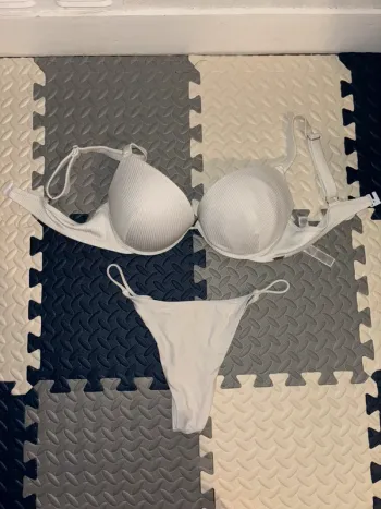 Ensemble bikini double push - up tanga blanc