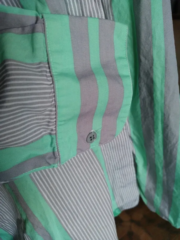 Chemisier chemise top tunique printemps automne gris vert menthe vintage retro 80 mixte - photo numéro 3