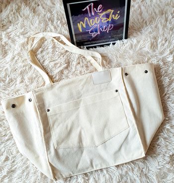 👜 Sac cabas fourre-tout tote bag sac de courses transformable 2en1 type velours côtélé écru neuf