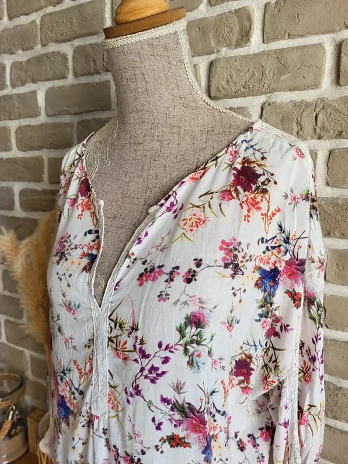 Blouse fleuri avec dentelle Promod - Bohème tomantique - photo numéro 7
