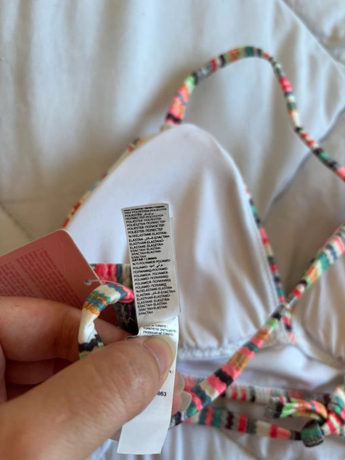 Jolie haut de maillot de bain - bikini top multicolore motif fleurie rayé taille XS/34 - photo numéro 6