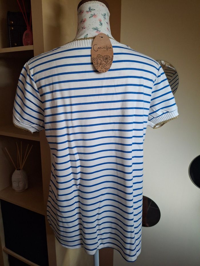T shirt marinière blanc bleu neuf étiqueté - photo numéro 3