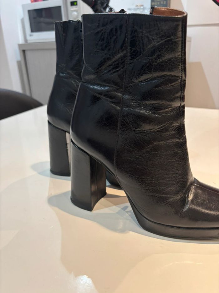 Bottines à talons carré en cuir minelli taille 38 - photo numéro 6