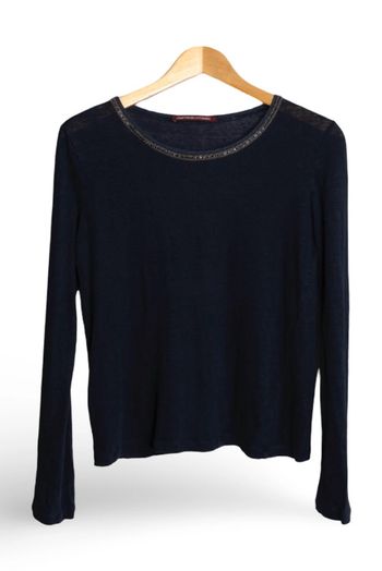 Pull fin bleu marine col  perles 100% lin Comptoir des Cotonniers Taille M