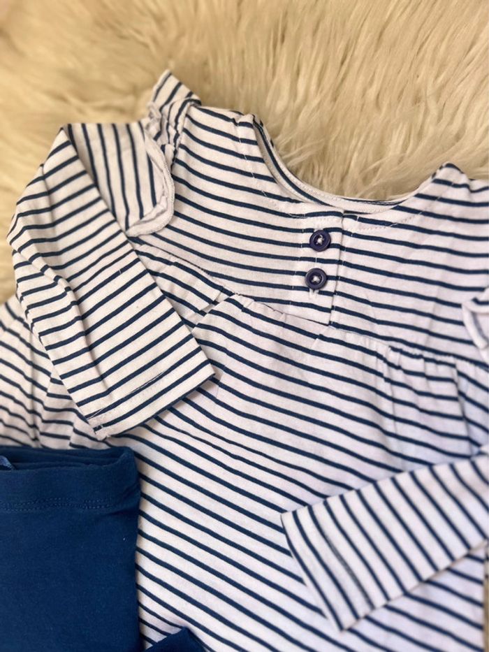 Fille 👧🏻 Ensemble tunique marinière marine/blanc + legging bleu - kimbaloo 6 mois - photo numéro 3