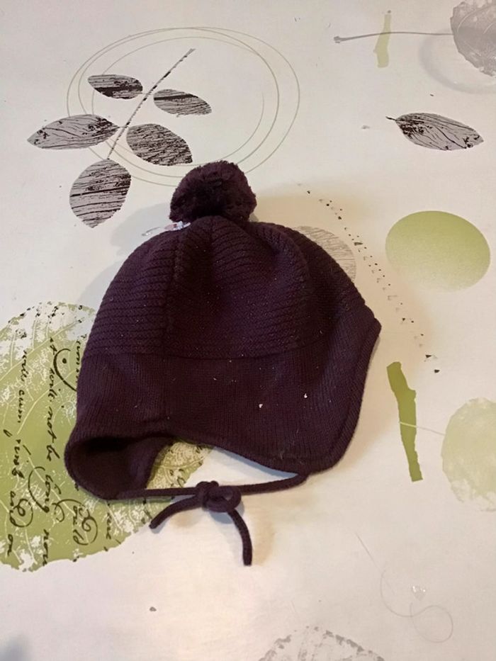 Bonnet intérieur polaire taille 3 mois violet pailleté marqie Obaibi