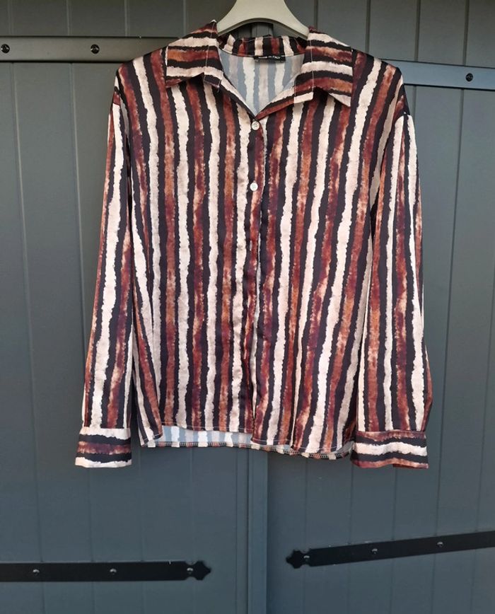Chemise rayures noir marron motif vintage - photo numéro 2