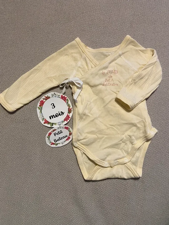 Body cache coeur 3 mois petit bateau manches longues