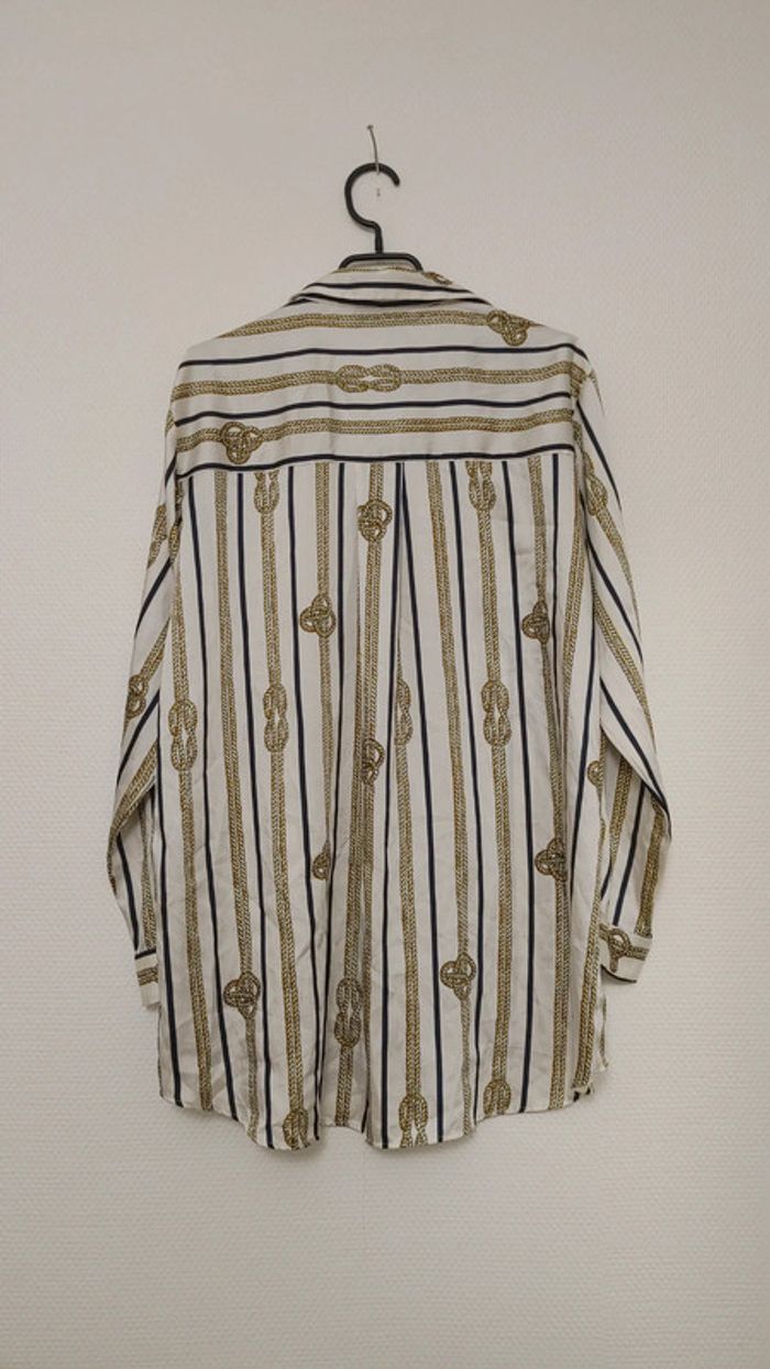 Magnifique chemise blouse satin motif doré corde rayure rayé bouton old money - photo numéro 5