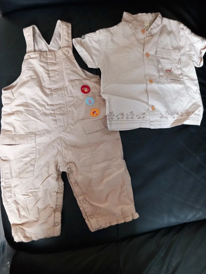 Ensemble salopette et chemise 9 mois
