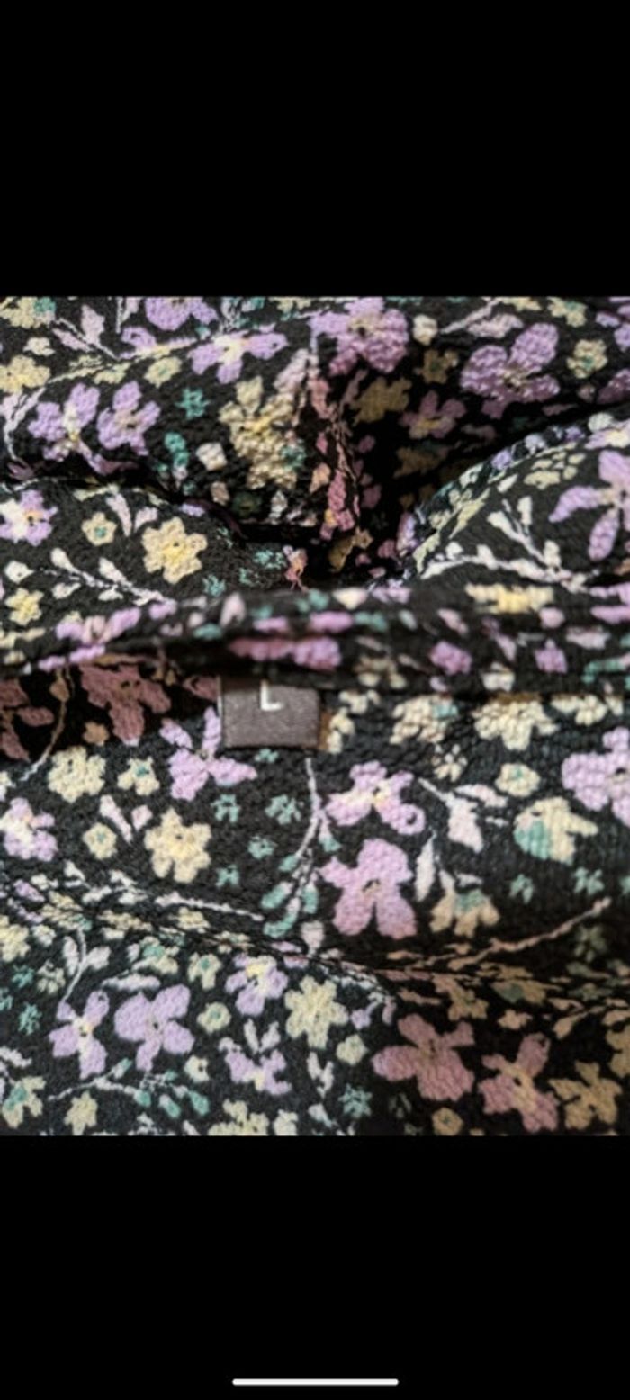 Haut fluide péplum fleuri noir violet L - photo numéro 4