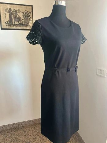 Robe noire élégante Malvin 38, manches en dentelle, robe femme pour occasions professionnelles et cé