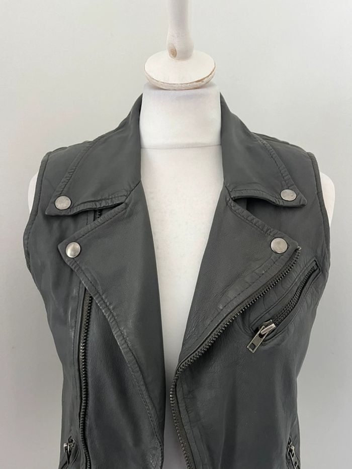 Veste perfecto sans manche en cuir Maje S - photo numéro 3