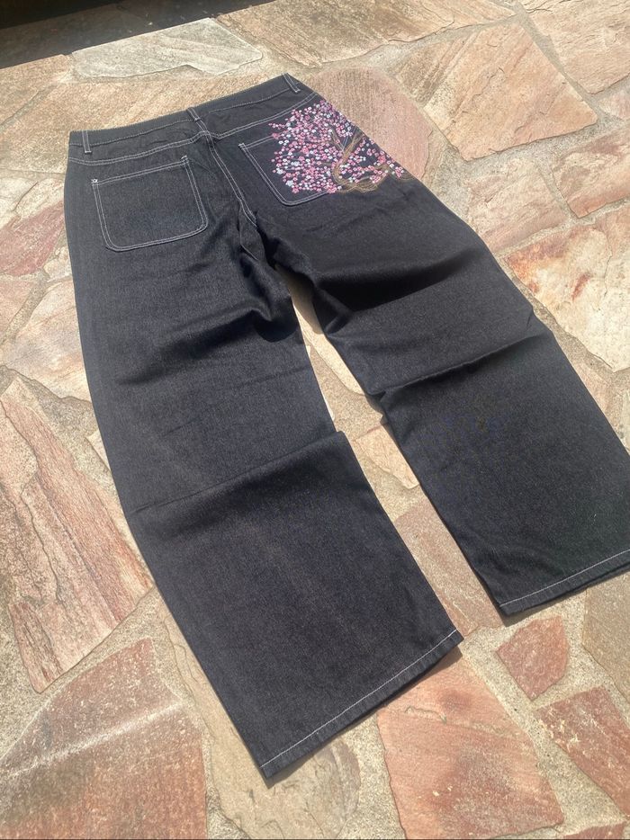 Jean Noir Ample Y2K Vintage Fleurs Roses de cerisiers Taille M et L dispo ! - photo numéro 3
