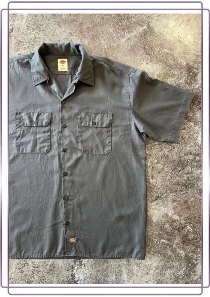Chemise grise manches courtes été homme Dickies taille XL Men shirt Herrenhemd Camicia uomo
