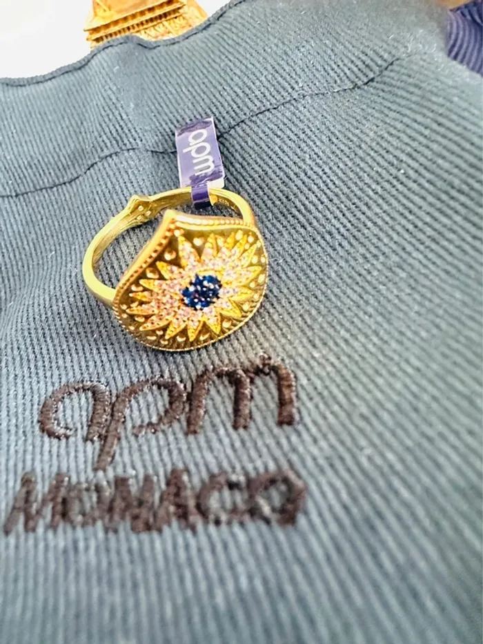 🌞Bague APM Monaco Soleil Mystique en Or Plaqué et Cristaux Bleus - photo numéro 4