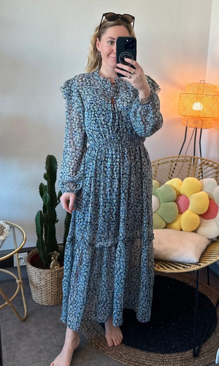 Robe longue bleu à motifs fleuris, modèle Renaza, taille 36 - Maje - photo numéro 9