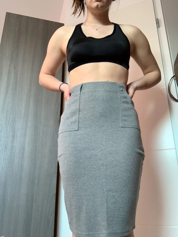 Jupe tailleur / jupe crayon grise taille s - photo numéro 5