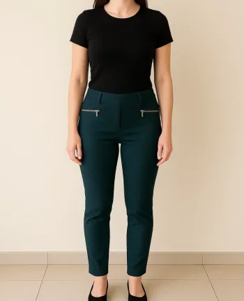 Pantalon slim Camaïeu taille 36 vert sapin avec détails zippés