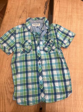 Chemisette chemise manches courtes vert et bleu à carreaux taille 14 ans garçon ado