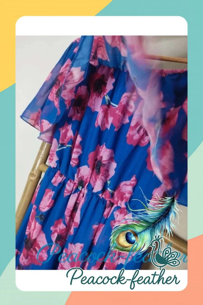 Robe longue fleurie bleue et rose TU - photo numéro 6