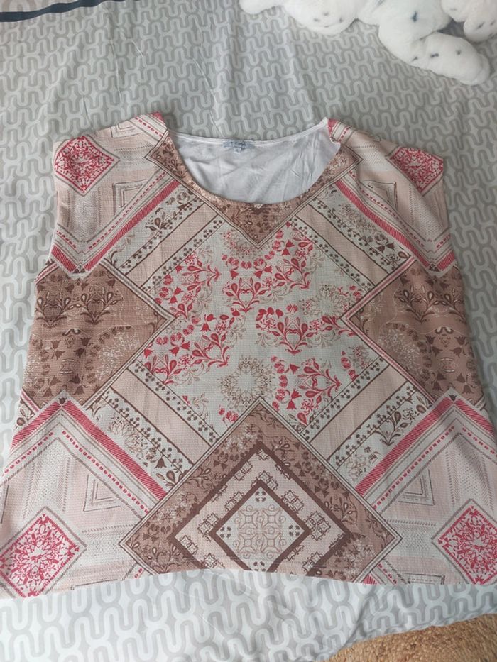 Tee shirt marron beige rouge Pure et Simple - photo numéro 5
