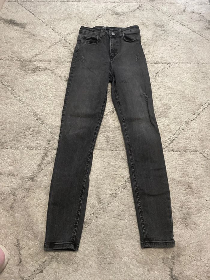Jeans gris taille haute Zara