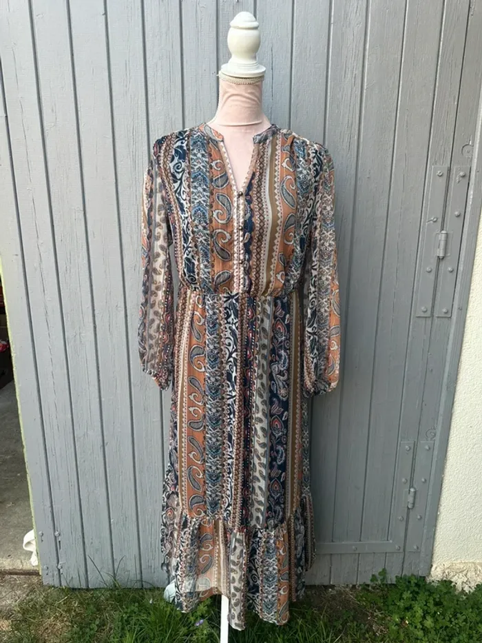 Robe longue fleurie colorée imprimés manches longues légère doublée 40/L